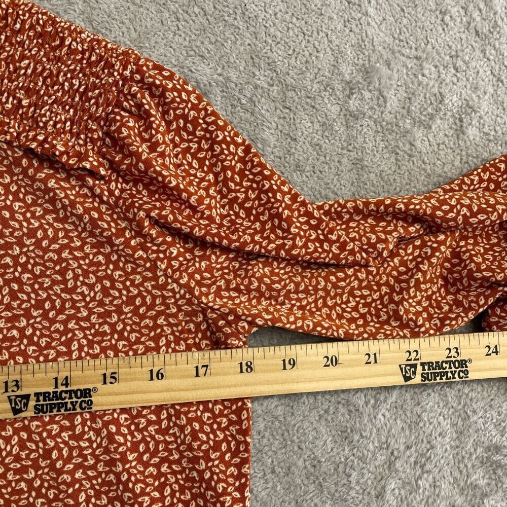 NWOT Adrianna Papell Women's XS Rust Floral Print Blouse With Smocked Neck J1002 - Picture 8 of 14